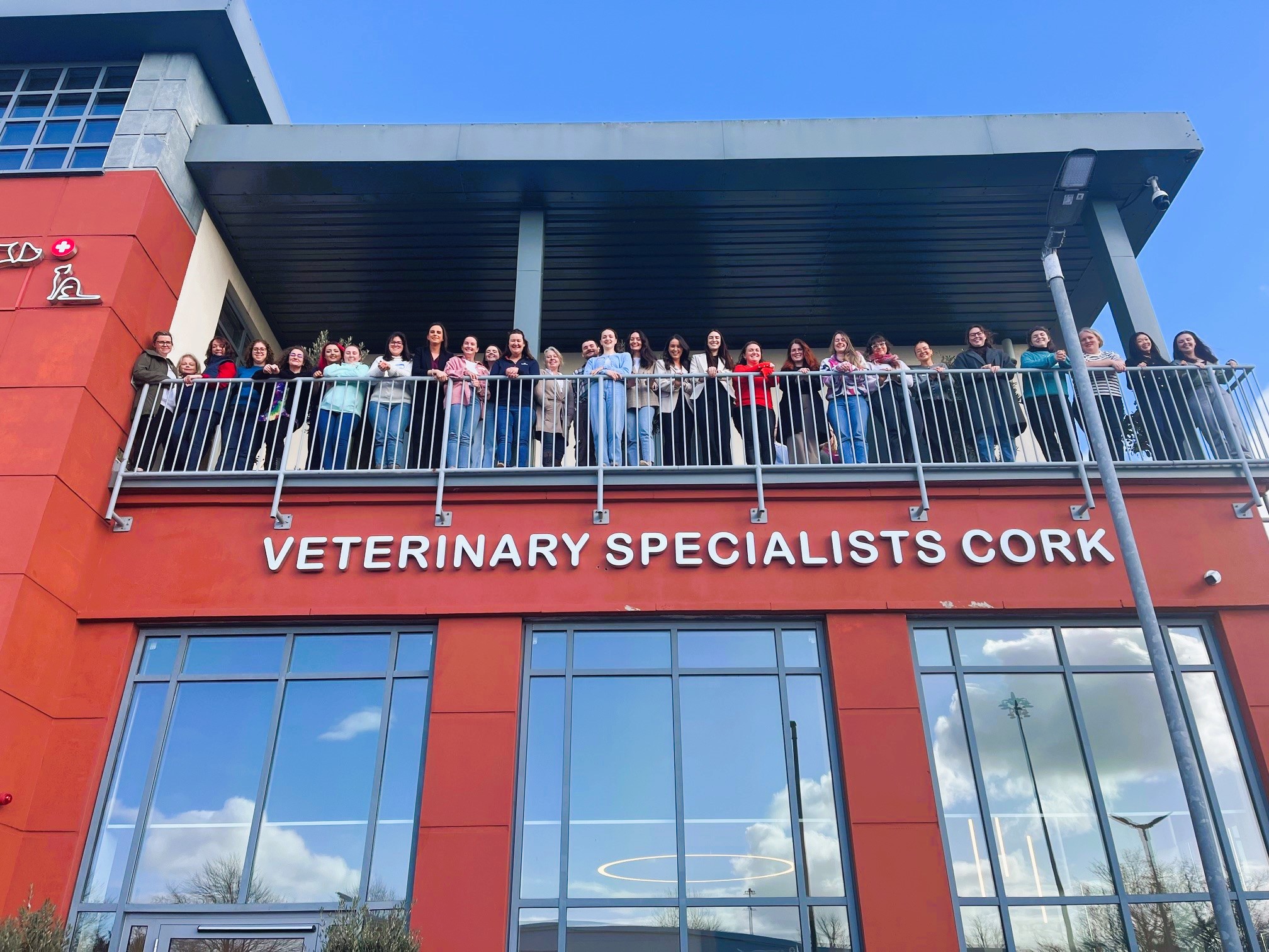Attendees at the nurse academy looking down from a balcony